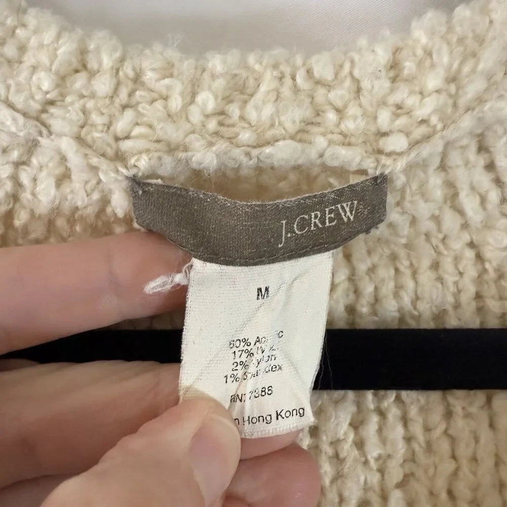 J. Crew Sweater Woemn's Medium Solid Ivory Knit Vneck Long Sleeve Pullover